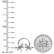 Load image into Gallery viewer, 16G 3/8 Purple CZ Gem Open Dragonfly Horseshoe Circular Barbell