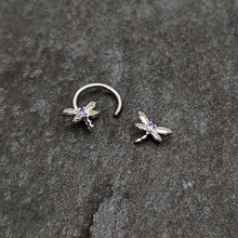 Load image into Gallery viewer, 16G 3/8 Purple CZ Gem Open Dragonfly Horseshoe Circular Barbell