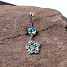 Load image into Gallery viewer, Blue Gem Twin Flower Dangle Belly Ring
