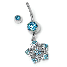 Load image into Gallery viewer, Blue Gem Twin Flower Dangle Belly Ring