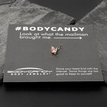 Load image into Gallery viewer, 20G 7mm Aurora CZ Gem Fleur de Lis Rosy Butterfly L Shape Nose Ring