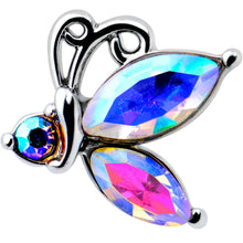Load image into Gallery viewer, 20G 7mm Aurora CZ Gem Fleur de Lis Butterfly L Shape Nose Ring