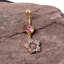 Load image into Gallery viewer, Pink Clear Gem Gold Tone Texture Star Dangle Belly Ring