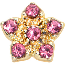 Load image into Gallery viewer, 20G 7mm Pink Gem Gold Tone Texture Star Flower L Shape Nose Ring