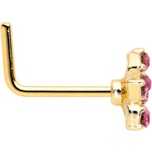 Load image into Gallery viewer, 20G 7mm Pink Gem Gold Tone Texture Star Flower L Shape Nose Ring