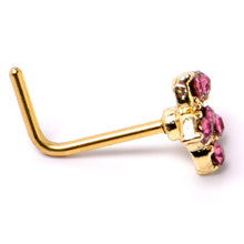 Load image into Gallery viewer, 20G 7mm Pink Gem Gold Tone Texture Star Flower L Shape Nose Ring