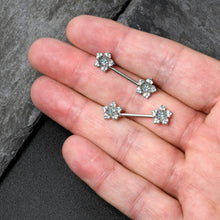 Load image into Gallery viewer, 14G 9/16 Blue Clear Gem Opulent Flowers Barbell Nipple Ring Set
