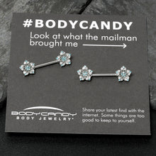Load image into Gallery viewer, 14G 9/16 Blue Clear Gem Opulent Flowers Barbell Nipple Ring Set