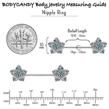 Load image into Gallery viewer, 14G 9/16 Blue Clear Gem Opulent Flowers Barbell Nipple Ring Set