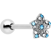 Load image into Gallery viewer, Blue Clear Gem Opulent Flower Barbell Tongue Ring