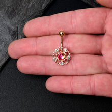 Load image into Gallery viewer, Dark Aurora Gem Rose Gold Tone Filigree Flower Belly Ring