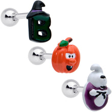 Load image into Gallery viewer, 16G 1/4 Witch Ghost Pumpkin Cartilage Tragus Earrings Set of 3