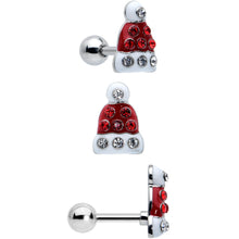Load image into Gallery viewer, 16G 1/4 Red Gem Santa Hat Holly Sprig Cartilage Earring Set of 3