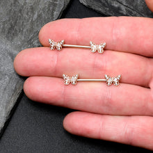 Load image into Gallery viewer, 14G 9/16 Clear Gem Rosy Tone Baroque Butterfly Nipple Ring Set