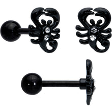 Load image into Gallery viewer, 16G 1/4 Clear Gem Black Scorpion Pumpkin Cartilage Earring Set of 3