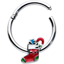 Load image into Gallery viewer, 16G 3/8 Happy Christmas Stocking Red Green Hinged Segment Ring