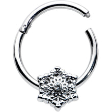 Load image into Gallery viewer, 16G 3/8 Clear Gem Filigree Winter Snowflake Hinged Segment Ring