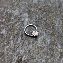 Load image into Gallery viewer, 16G 3/8 Clear Gem Filigree Winter Snowflake Hinged Segment Ring
