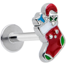 Load image into Gallery viewer, 16G 5/16 Happy Christmas Stocking Red Green Labret Monroe Tragus