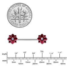 Load image into Gallery viewer, 14G 9/16 Aurora Gem Poinsettia Flower Barbell Nipple Ring Set