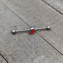 Load image into Gallery viewer, 14G Happy Christmas Stocking Red Green Industrial Barbell 38mm