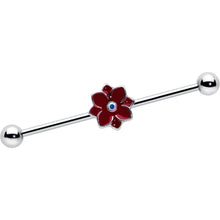 Load image into Gallery viewer, 14G Aurora Gem Poinsettia Flower Festive Industrial Barbell 38mm