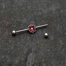 Load image into Gallery viewer, 14G Aurora Gem Poinsettia Flower Festive Industrial Barbell 38mm