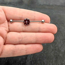 Load image into Gallery viewer, 14G Aurora Gem Poinsettia Flower Festive Industrial Barbell 38mm