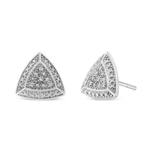 Load image into Gallery viewer, .925 Sterling Silver Diamond-Accented Trillion Shaped 4-Stone Halo-Style Stud Earrings (H-I Color, I2-I3 Clarity)
