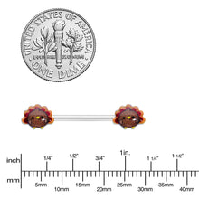 Load image into Gallery viewer, 14G 9/16 Cute Colorful Turkeys Barbell Nipple Ring Set