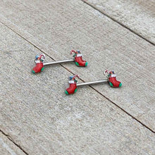 Load image into Gallery viewer, 14G 9/16 Cheery Christmas Stocking Red Barbell Nipple Ring Set