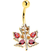 Load image into Gallery viewer, Red Yellow Gem Gold Tone Maple Leaf Autumn Belly Ring