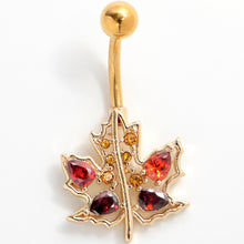 Load image into Gallery viewer, Red Yellow Gem Gold Tone Maple Leaf Autumn Belly Ring