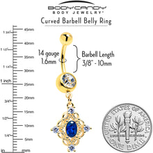 Load image into Gallery viewer, Clear Blue Gem Gold Tone Rich Rhombus Dangle Belly Ring