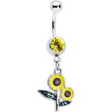 Load image into Gallery viewer, Yellow Gem Cheery Inlay Sunflowers Dangle Belly Ring