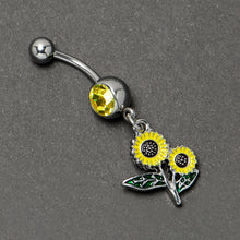 Load image into Gallery viewer, Yellow Gem Cheery Inlay Sunflowers Dangle Belly Ring