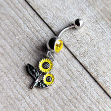 Load image into Gallery viewer, Yellow Gem Cheery Inlay Sunflowers Dangle Belly Ring