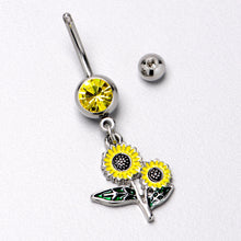 Load image into Gallery viewer, Yellow Gem Cheery Inlay Sunflowers Dangle Belly Ring