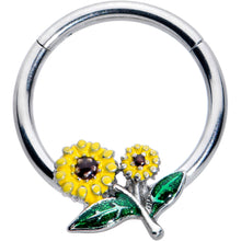 Load image into Gallery viewer, 16G 3/8 Cheery Inlay Sunflowers Hinged Segment Ring