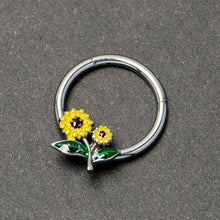 Load image into Gallery viewer, 16G 3/8 Cheery Inlay Sunflowers Hinged Segment Ring