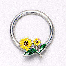 Load image into Gallery viewer, 16G 3/8 Cheery Inlay Sunflowers Hinged Segment Ring