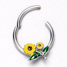 Load image into Gallery viewer, 16G 3/8 Cheery Inlay Sunflowers Hinged Segment Ring