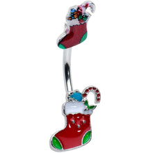 Load image into Gallery viewer, Merry Christmas Stockings Red Green Double Mount Belly Ring