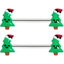 Load image into Gallery viewer, 14G 9/16 Happy Christmas Tree Hat Barbell Nipple Ring Set