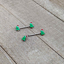 Load image into Gallery viewer, 14G 9/16 Happy Christmas Tree Hat Barbell Nipple Ring Set