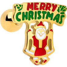 Load image into Gallery viewer, 16G 1/4 Gold Tone Merry Christmas Santa Inlay Cartilage Earring