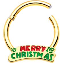 Load image into Gallery viewer, 16G 3/8 Gold Tone Merry Christmas Inlay Hinged Segment Ring