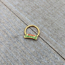 Load image into Gallery viewer, 16G 3/8 Gold Tone Merry Christmas Inlay Hinged Segment Ring