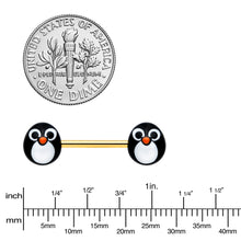 Load image into Gallery viewer, 14G 9/16 Gold Tone Round Penguin Face Barbell Nipple Ring Set