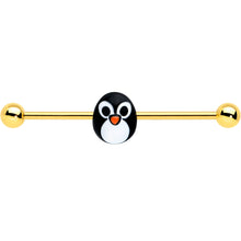 Load image into Gallery viewer, 14G Gold Tone Round Penguin Face Holiday Industrial Barbell 38mm